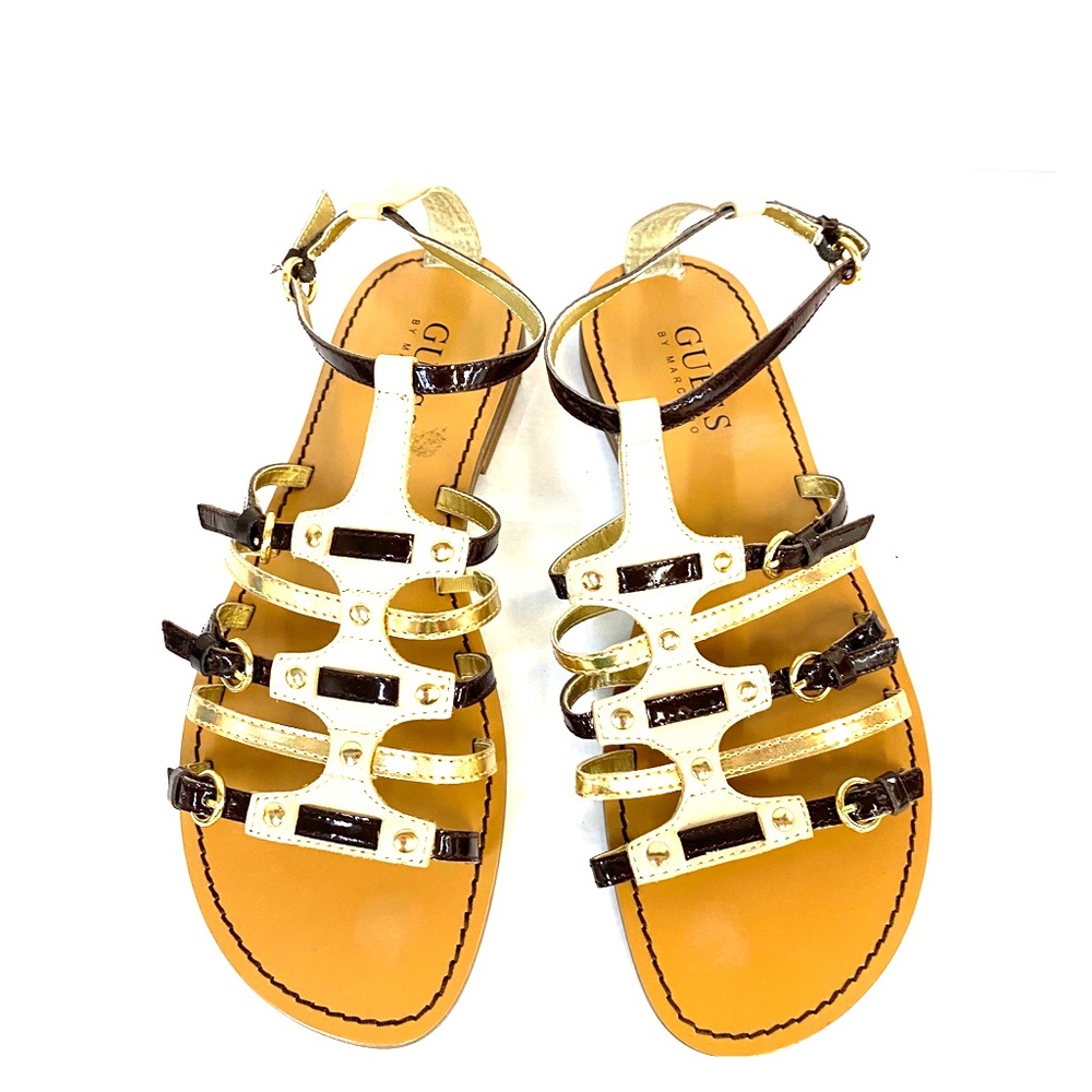 Guess Brown & Gold Smooth, Patent Leather Sandals